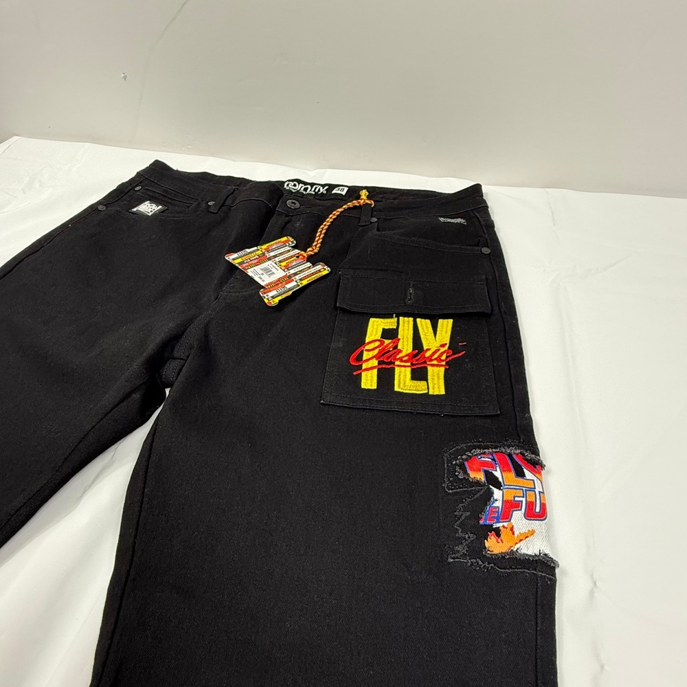 Born Fly Mens Black Denim Jeans 38x31 Embroidered Fly Classic Streetwear New